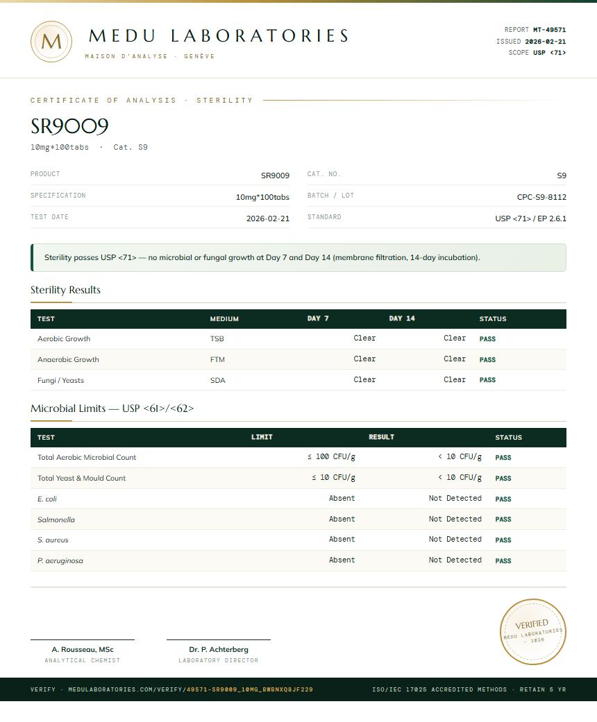 SR9009 Sterility report by Medu Laboratories