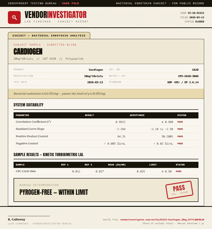 Cardiogen Endotoxin report by VendorInvestigator
